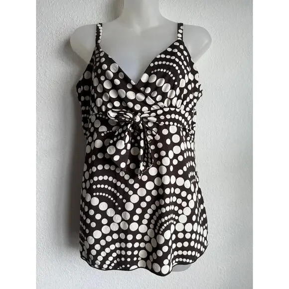 Y2K Babydoll Empire Waist Size L Festival Tank Top Brown Cream Polka Dot by INC - Picture 2 of 6